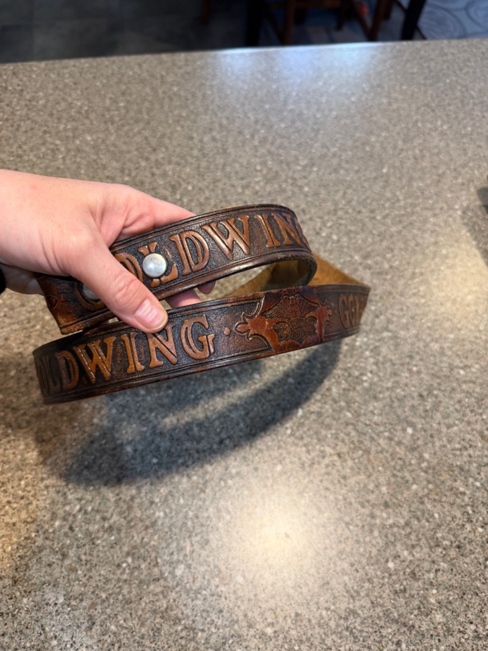 Vintage Embossed Brown Leather Honda Goldwing Belt